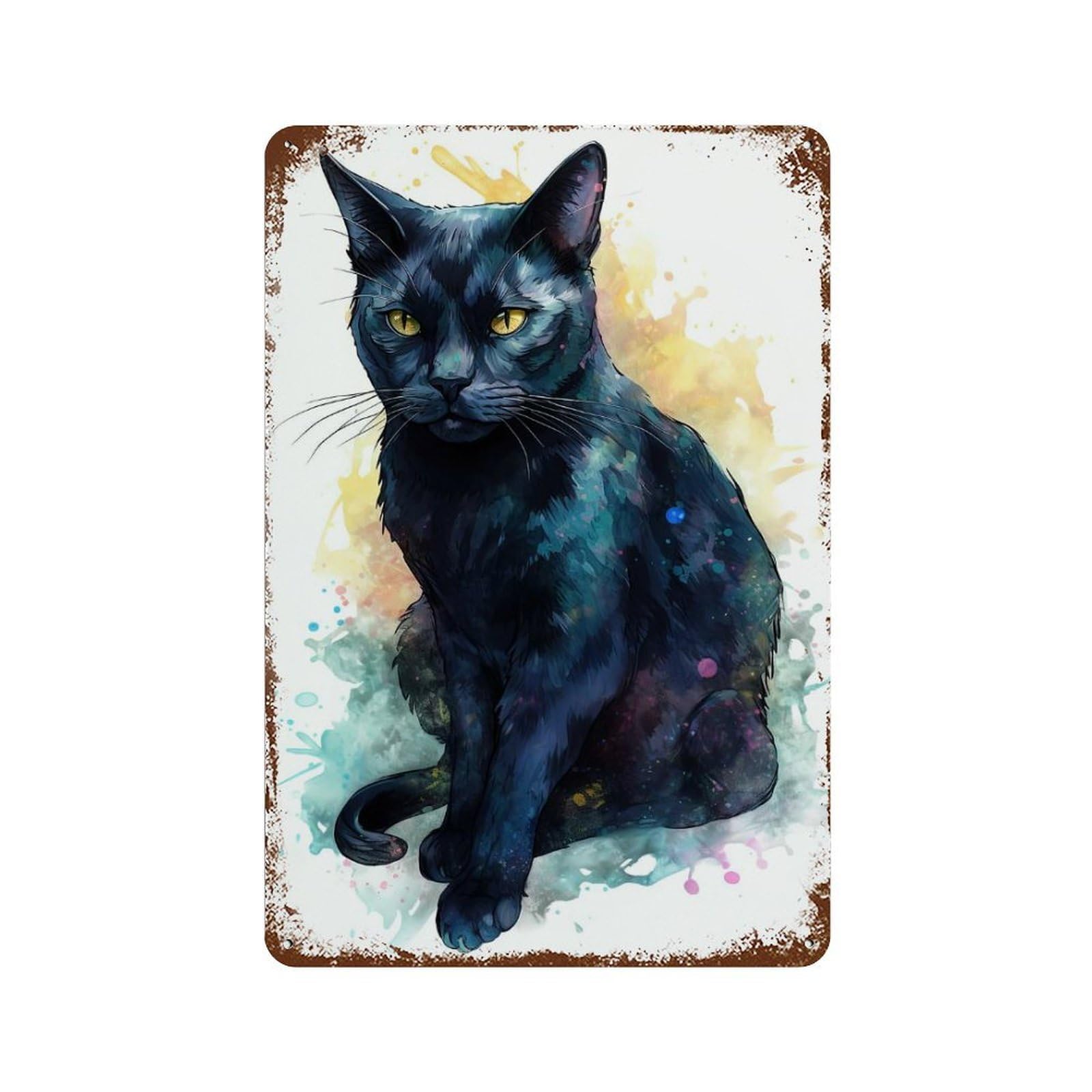 Distressed Metal Wall Sign Cute Bombay Cat Painting 11.8"x7.9", Decorative Metal Wall Art for Farmhouse, Kitchen And Entryway Decor