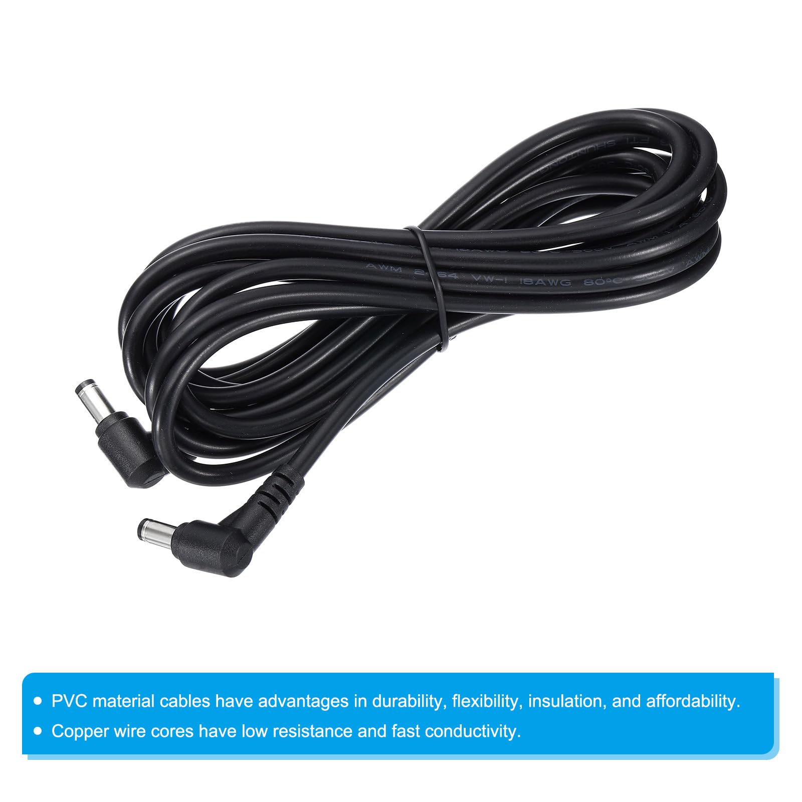 PATIKIL 10 stóp 5,5 mm x 2,5 mm męski na męski kabel zasilający DC, 18AWG adapter do przewodu 90 stopni Kabel przedłużający kątowy do taśm LED, kamery monitorującej DVR.