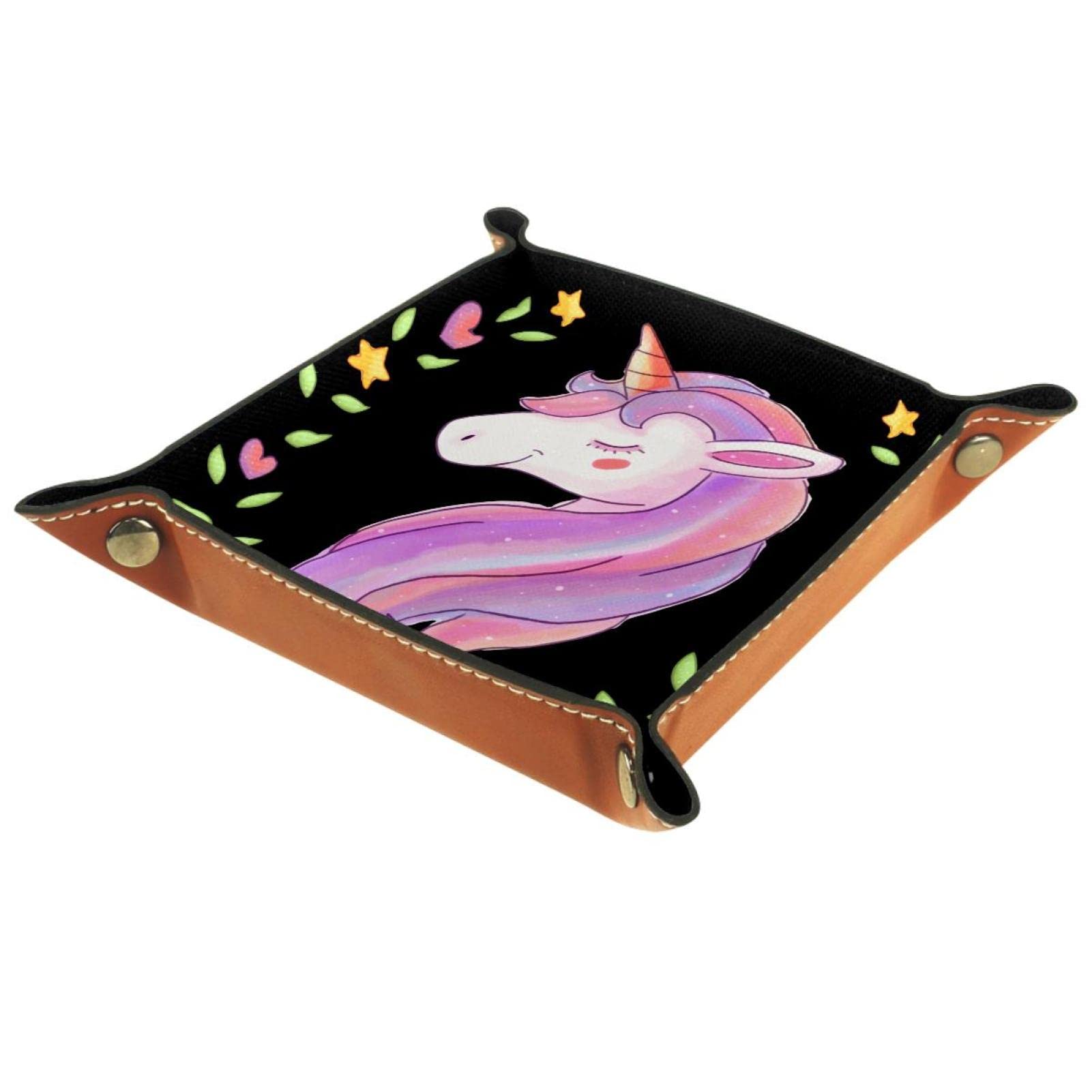 Amazon｜ジュエリートレイ、折り革トレイ、黒の背景のユニコーン、収納キーコインジュエリーウォッチ用テーブルオーガナイザー｜ジュエリー収納  オンライン通販