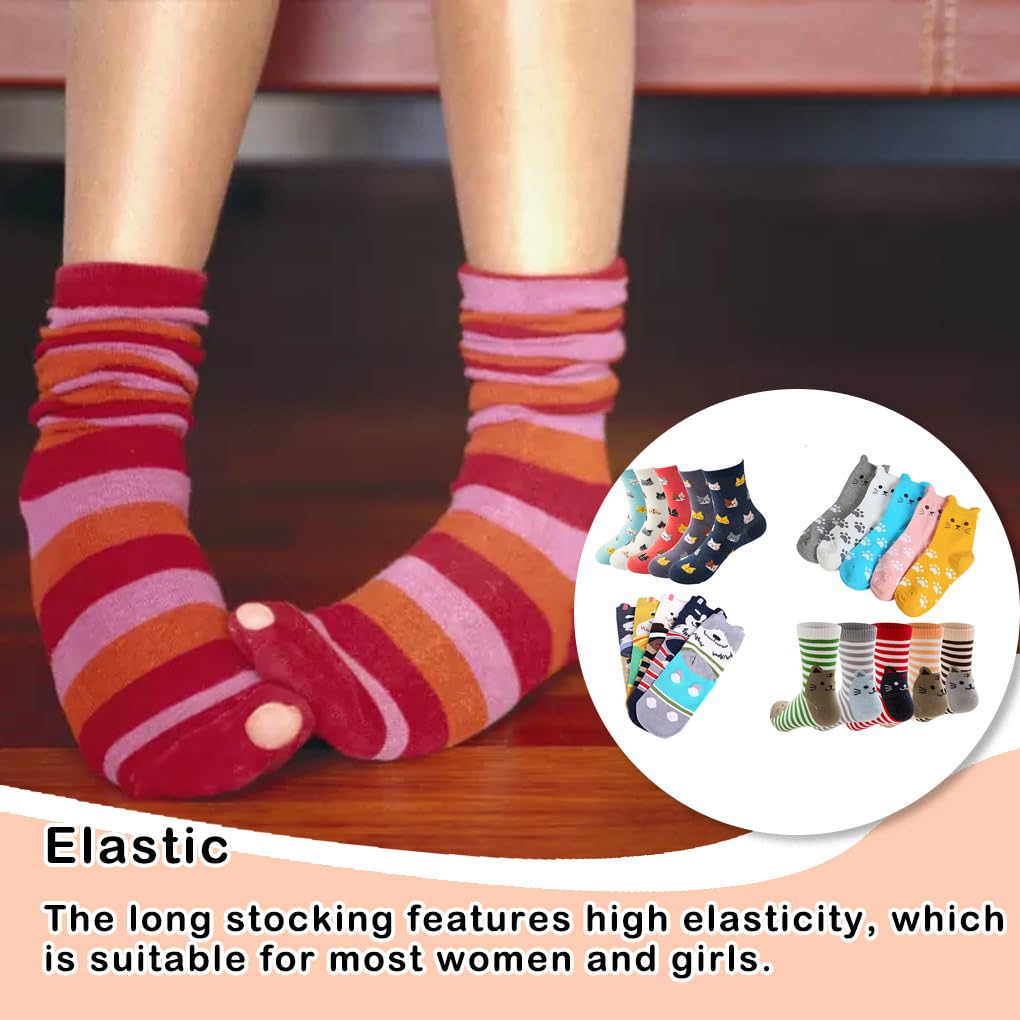 5 pares de calcetines de gato con diseño de animales encantadores y perros, calcetines de algodón a rayas, calentadores de piernas para mujeres y niñas, regalos para mujeres, estilo 1