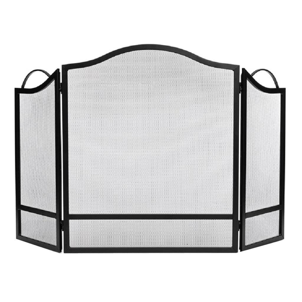 Salvachispas Chimenea Pantalla de Chimenea Metal Negro Panel ignífugo con Pantalla de Chimenea Neta Tres Pliegues Plazo de Piso a Techo Cerca de Techo Chimenea Decoración de la Puerta