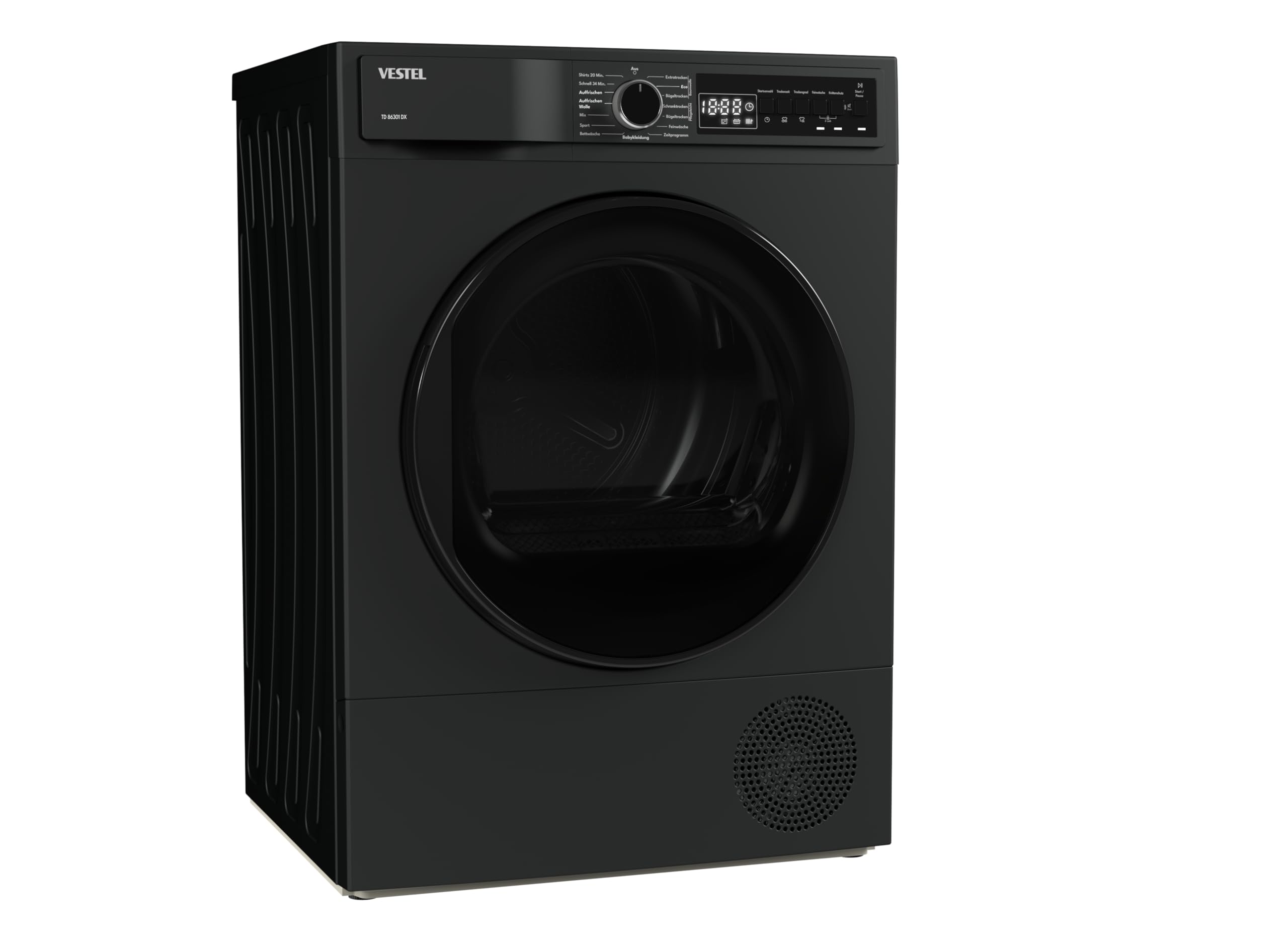VESTEL TD 86301 DX Wärmepumpe Frontlader, 8 kg, 15 Programme, 20 Min. Schnellprogramm, Knitterschutz, PearlDrum-Schontrommel, Dark Inox