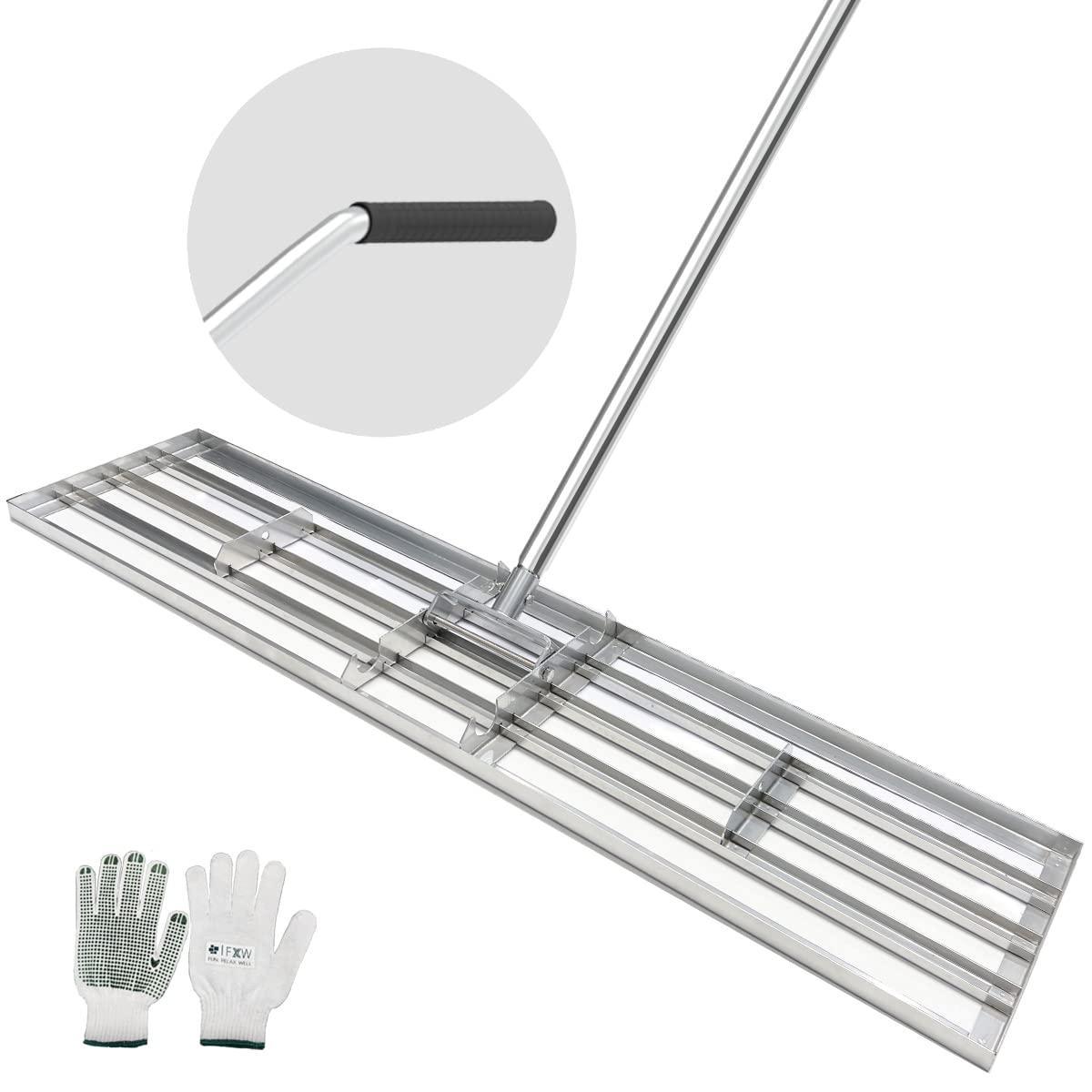 Photo 1 of FXW Lawn Leveling Rake 45" 6.5ft Lawn Leveler Ground Full Stainless Steel Leveling Rake Landscape Rake Topdressing Spreader Levelawn Tool for Backyard, Garden, Golf Couse, Farm, Pasture 45  ”×10“-6.5FT