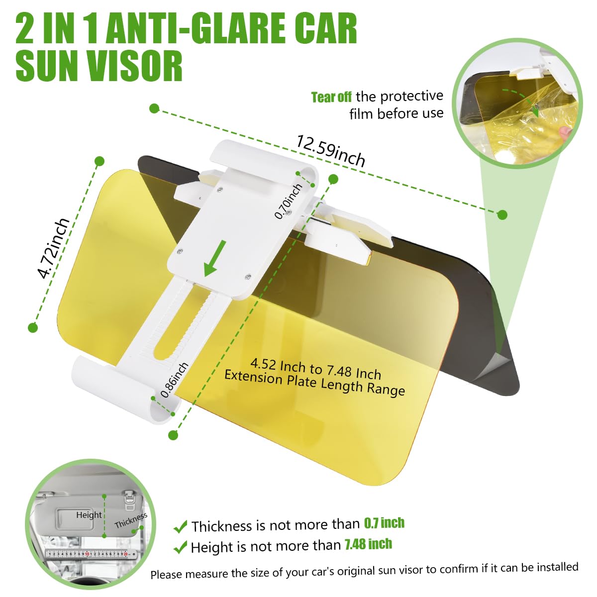 WSSROGY Day and Night Anti-Glare Polarized Car Sun Visor Extender Universal for Car SUV Trucks
