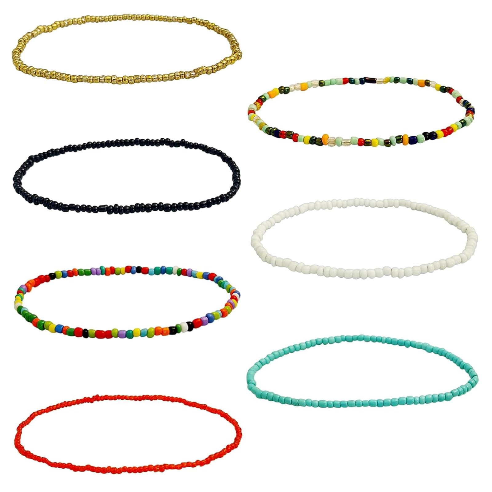 YzmrBdqc7Pcs Boho Beaded Pearl Bracelets,Handmade Beaded Anklets for Women Colorful Bohemian,Multi-Colour Glass Seed Bead Anklet on Elastic,Elastic Thread Wrap Bracelets String for Girls Ladies Summer Beach