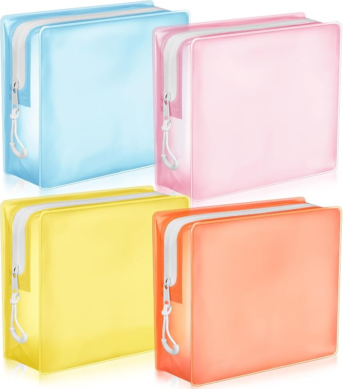 Locmeo Kit com 4 Necessaires de Viagem em PVC Translúcido com Zíper, Pastel, 17,02 cm x 13,97 cm x 4,57 cm