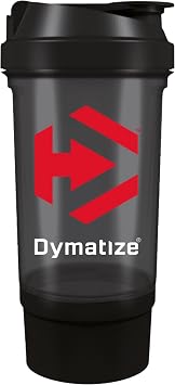Dymatize Protein Shaker Bottle 500ml with supplement storage compartment   Including Strainer for Lump-free Shakes   Leak-Proof & Dishwasher safe, BPA & DHEP free