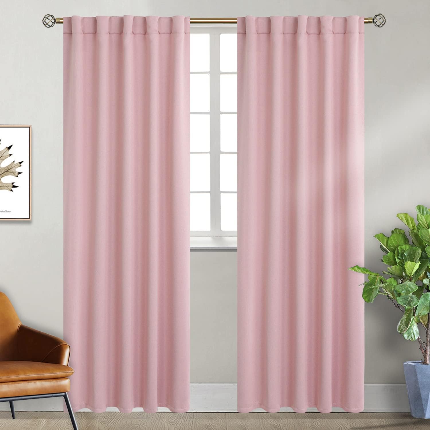 BGment Rod Pocket and Back Tab Curtains for Bedroom - Thermal Insulated Room Darkening Curtains for Living Room, 2 Window Curtain Panels (42 x 84 Inch, Baby Pink)