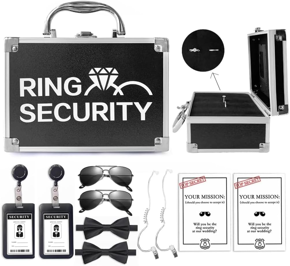 Ring Bearer Wedding Gift Set, Ring Badge, Sunglasses, Security Earpiece, Box Includes Everything Needs for Proposal