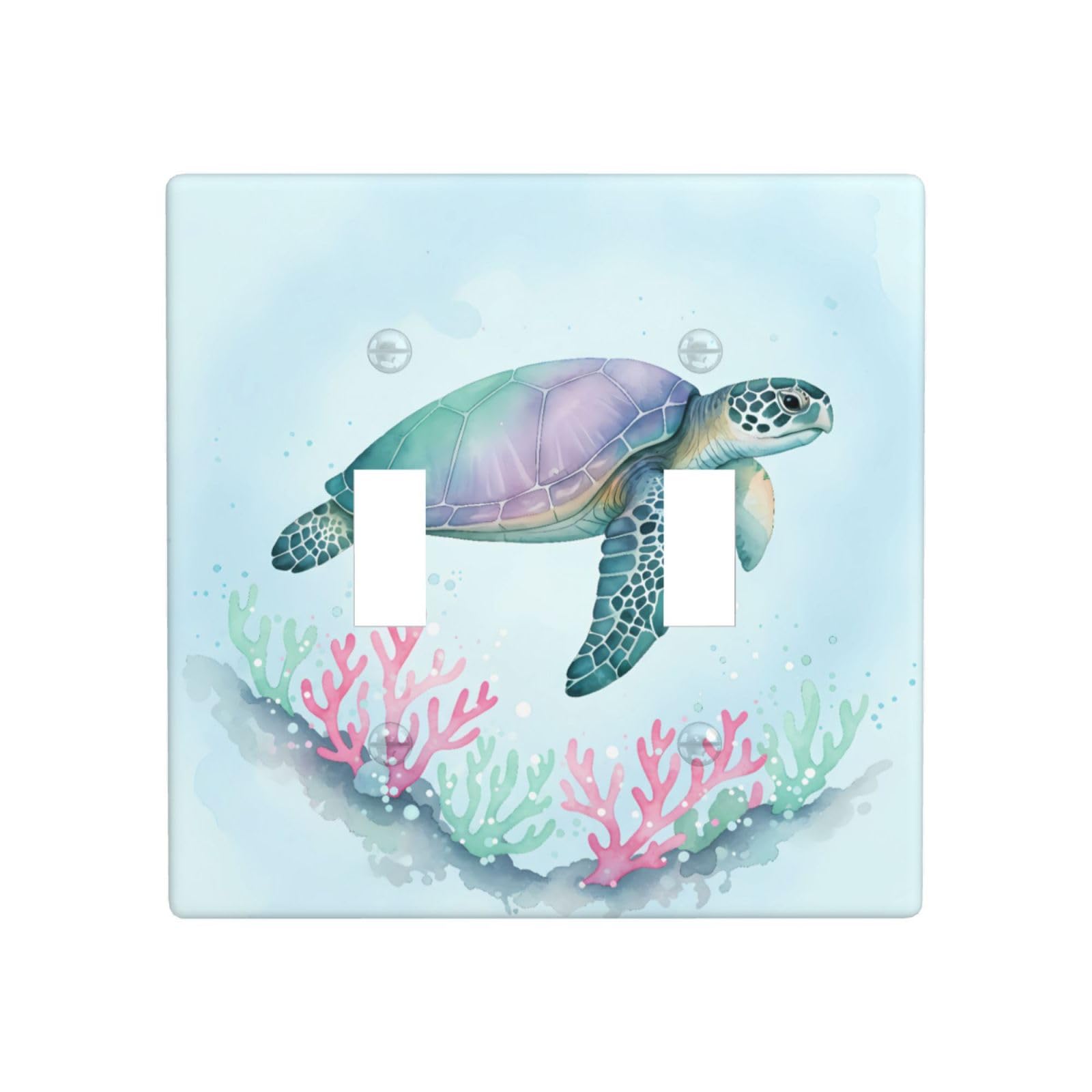 Plaque d'interrupteur double bascule tortue de mer ocean aquarelle decoration murale chambres