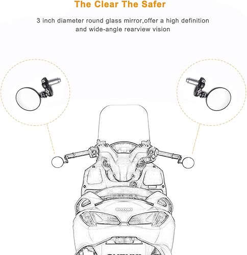 Miniatura 3 de Espejos Universales para Motocicleta - Espejo Lateral Redondo Plegable de Extremo de Manillar de 3 Pulgadas para Honda, Scooter, Suzuki, Yamaha,