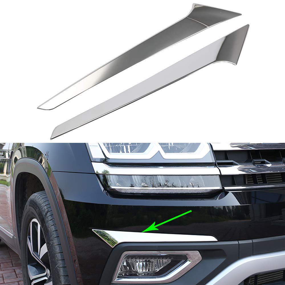 OBL Front Fog Lamp Strips Trim for Volkswagen VW Atlas Teramont 2017-2019 Car Accessory ABS Chrome Exterior Fog Light Decoration Cover (Pack of 2)