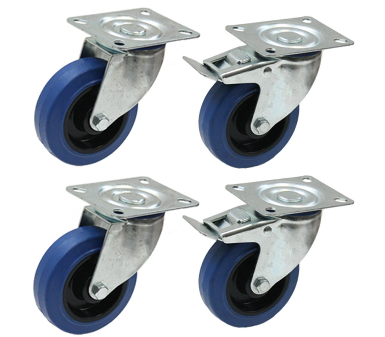 Set di ruote girevoli in gomma blu quattro - 100 mm - ruote in gomma elastica pesante 150kg ciascuna