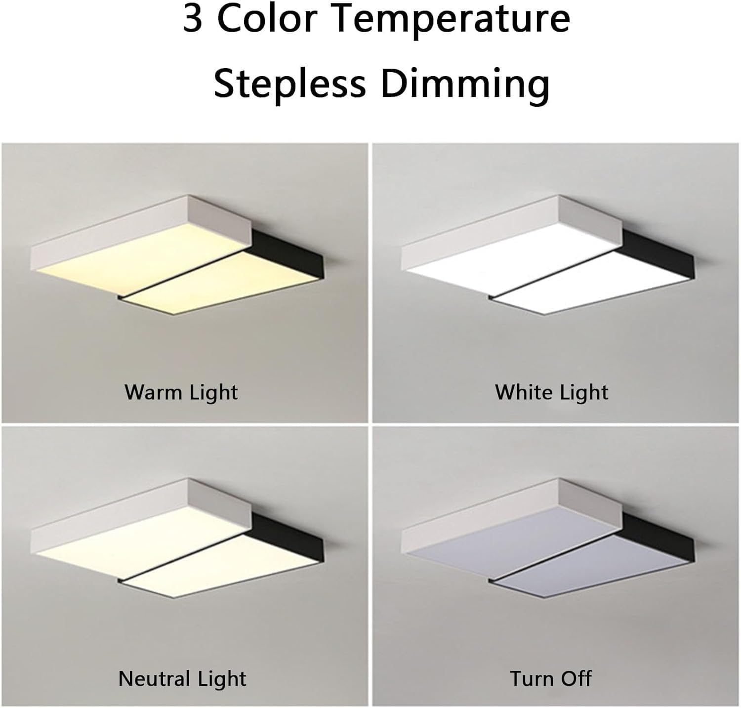 Modern LED Flush Mounted Ceiling Light, Acrylic Lampshade Square 3-Color Dimming Ceiling Lights Fixture with Remote Control, Lighting Fixtures for Living Room, Bedroom, Kitchen(60cm)