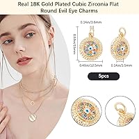 Vista 16 de Beebeecraft 5Pcs/Box Evil Eye Charms 18K Gold Plated Brass Flat Round with Blue Cubic Zirconia Turkish Evil Eye Pendants Jewelry Making Findings for