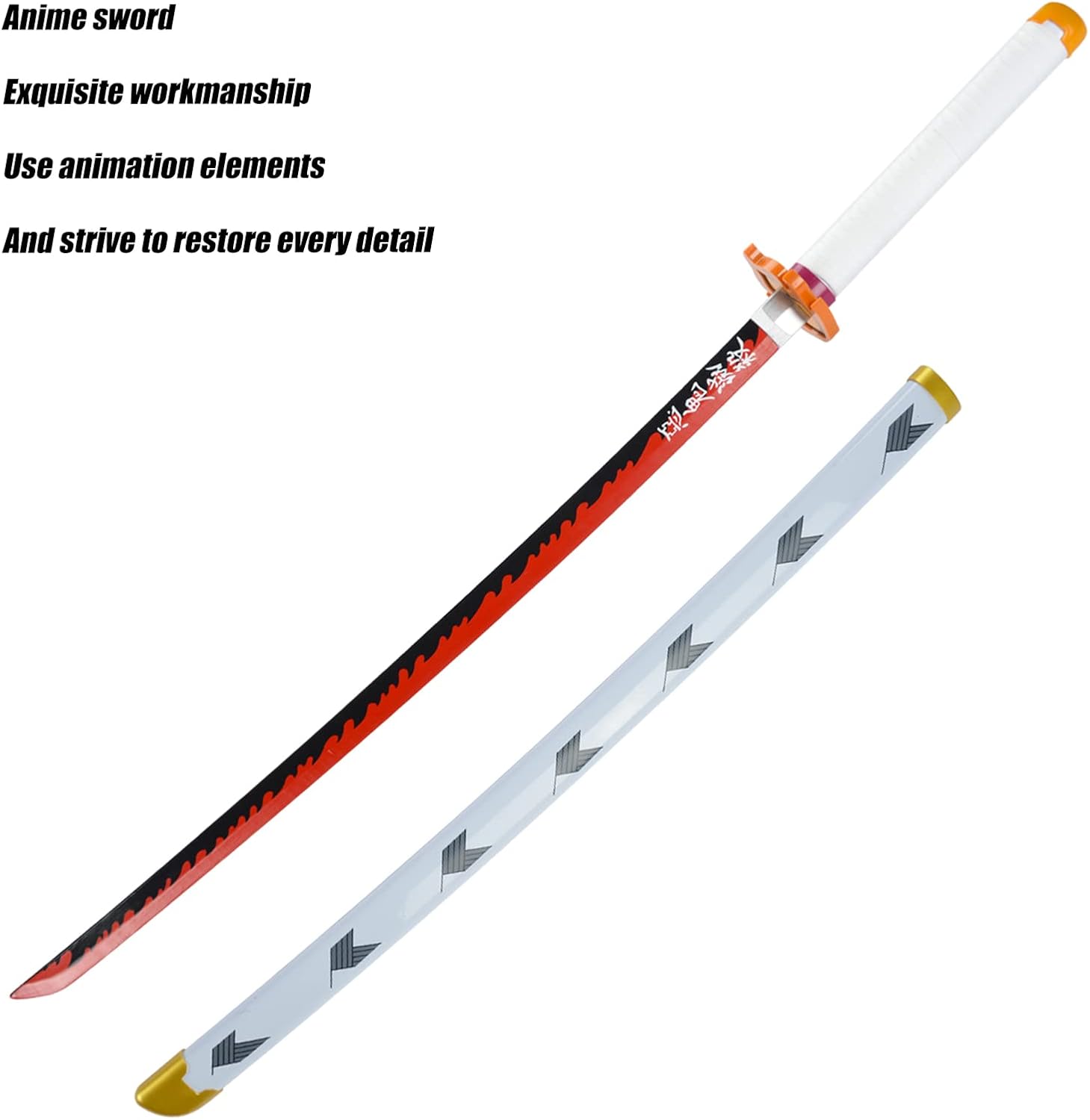 Demon Slayer Sword 41inch,with Display Stand and Belt, Rengoku Sword/Tanjiro Sword/Zenitsu Sword/Anime Original Texture,for Demon Slayer Cosplay and Collection,Various Styles Available