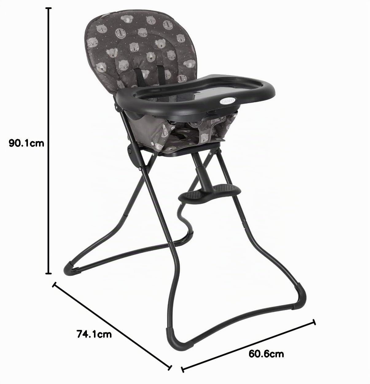 Graco Snack N' Stow Chaise haute pliable compacte, légère avec seulement 5,4 kg et pliage autonome, Sleepy Heads Fashion