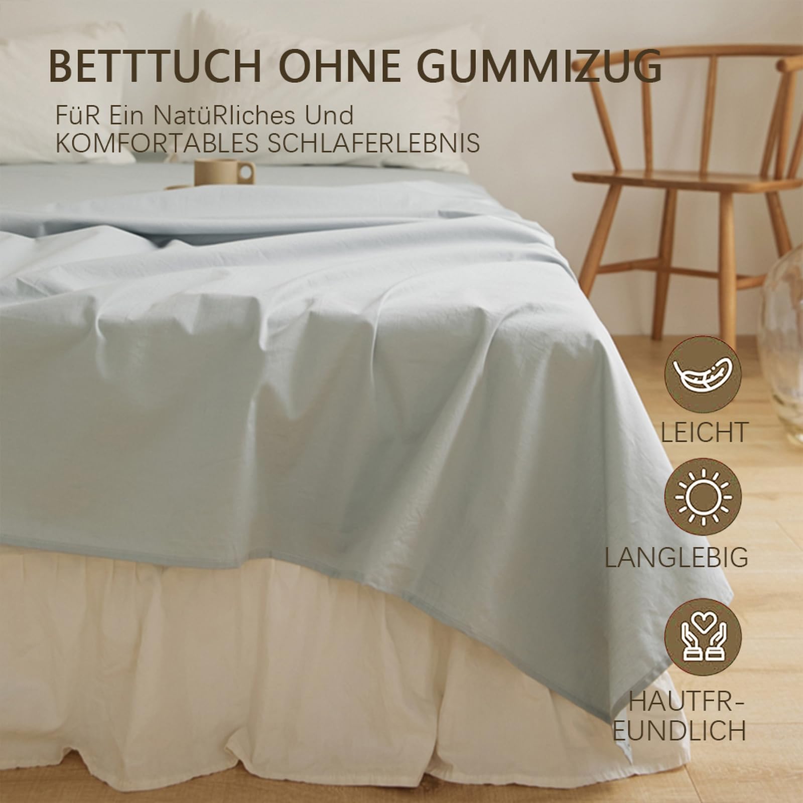 Bettlaken ohne Gummizug 200 x 230cm Baumwolle Betttuch Weiß | Leintuch aus 100 % Baumwolle Betttuch für Doppelbett Weicher und Komfortabel Waschbar und trocknerfest