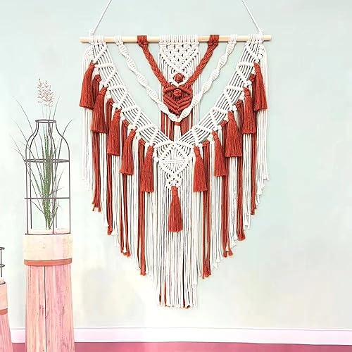 Miniatura 2 de HARWAVE Tapiz bohemio de macramé para colgar en la pared y decoración de pared, tapiz de algodón hecho a mano con borla, arte de pared tejido de