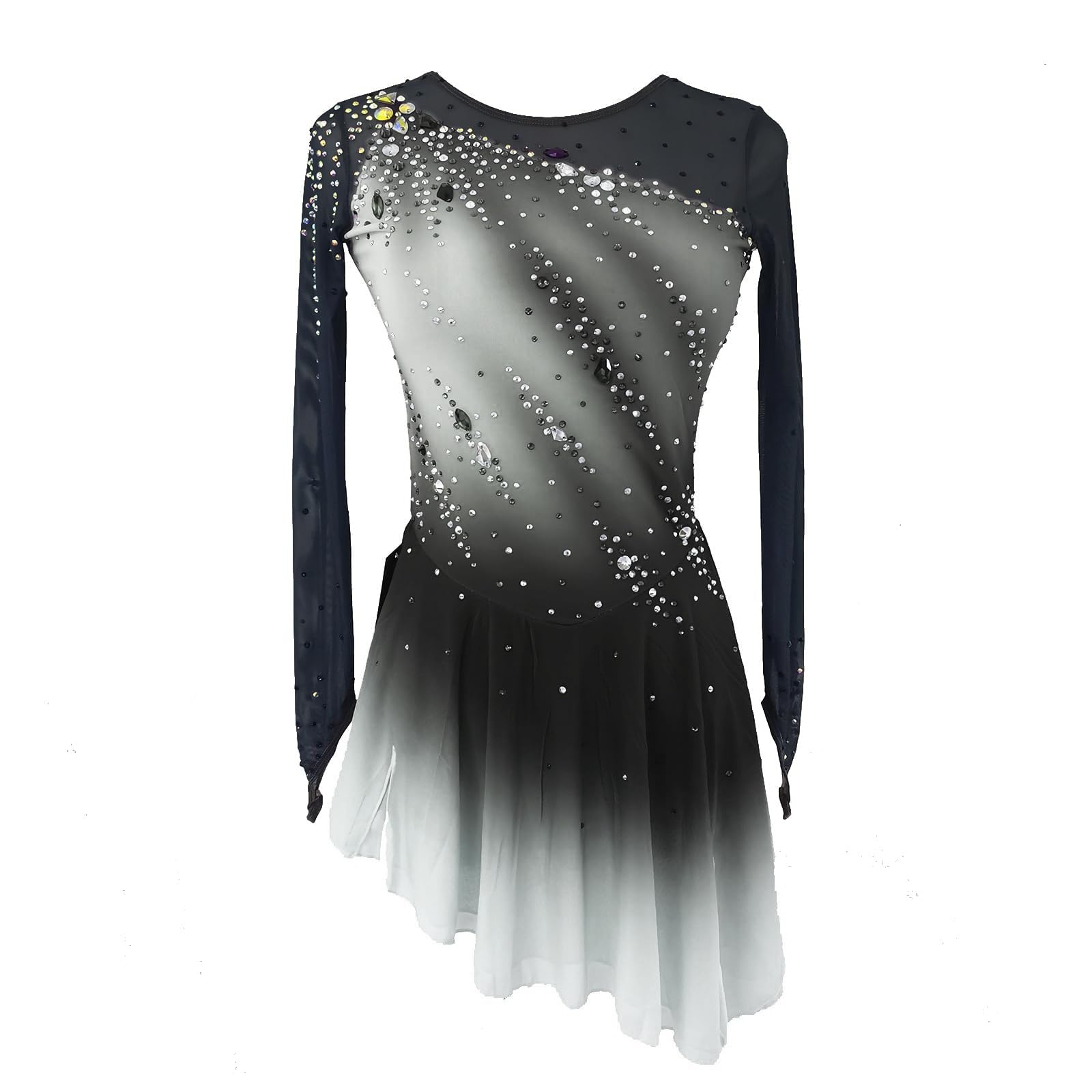 LIUHUO Robe de Patinage Artistique élégante pour Filles et Femmes avec Cristaux de qualité dégradée