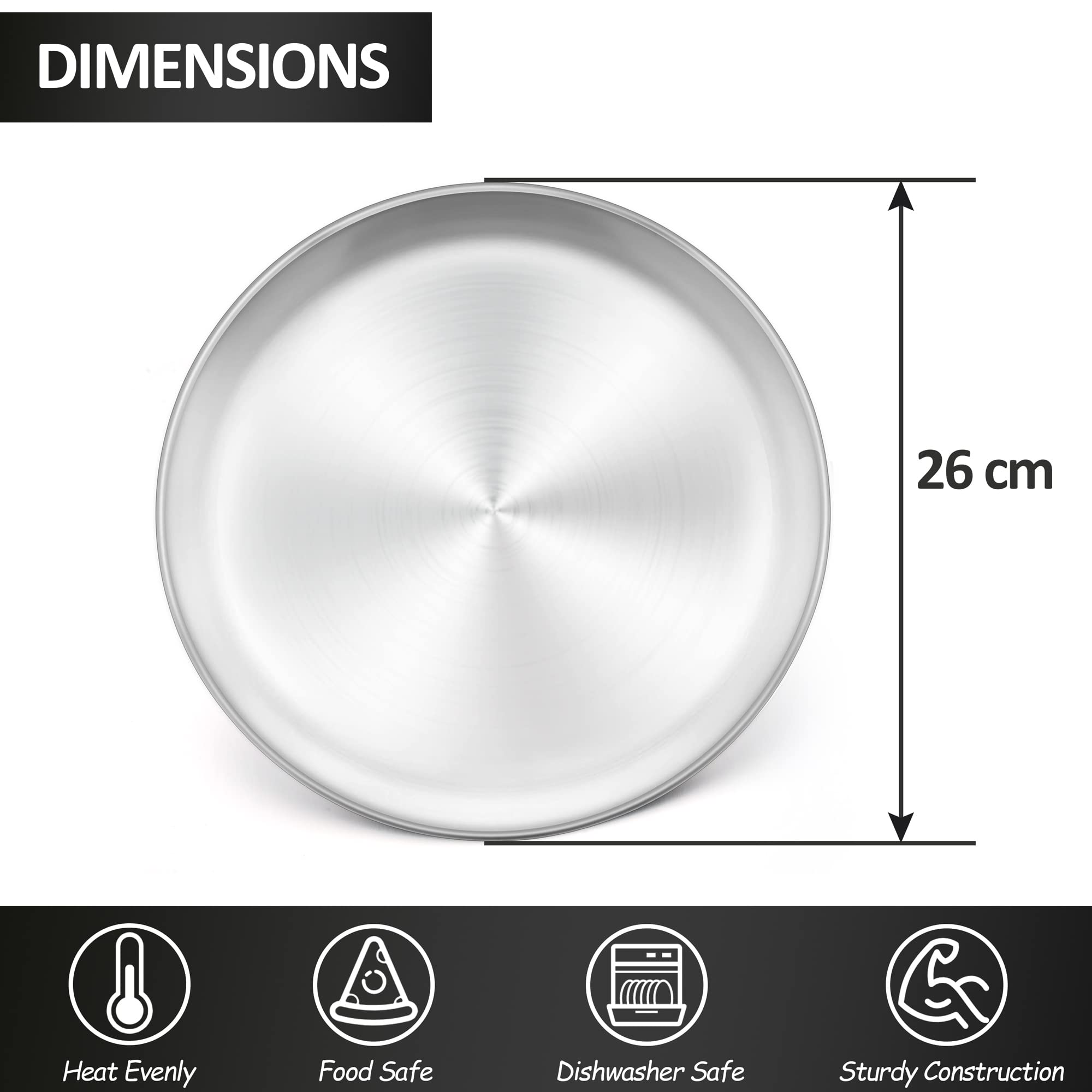Herogo Juego de 2 bandejas redondas de acero inoxidable para pizza de 10 pulgadas para hornear | Bandeja para pizza, bandeja de horno para servir, no tóxica y saludable, duradera y apta para lavavajillas
