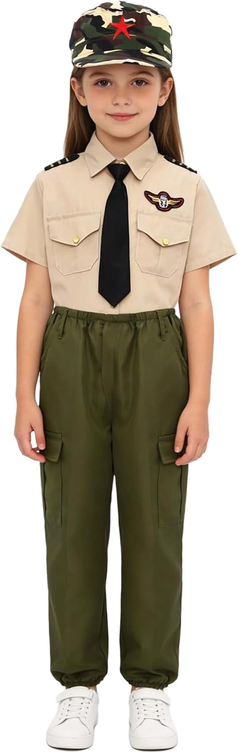 Girls Boys 4 Pieces Uniforms Include Short Sleeve Shirt and Bottom with Cap Tie Clothing Set