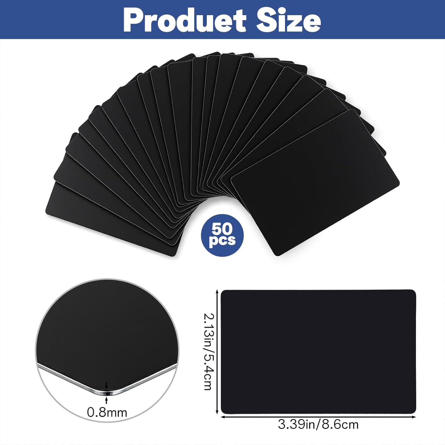 50pcs Metal Business Cards,0.8 mm Thickness Aluminum Business Card Blanks for Laser Engraving Home Office Customer DIY Gift Plate Invitations, 86 x 54 mm