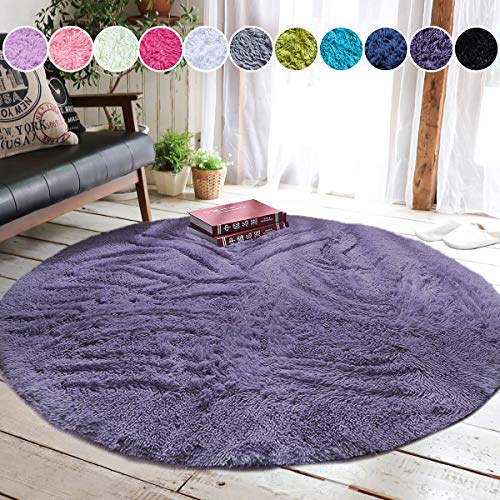 junovo Round Fluffy Soft Area Rugs for Kids Girls Room Princess Castle Plush