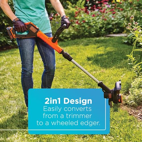 Image of BLACK+DECKER 20V* MAX String Trimmer and Edger, EASYFEED Weed Wacker, 12 Inch Cutting Width, 2 Speed Control Weed Eater, (1) Battery and Charger Included (LSTE523) | EASYFEED Weed Wacker, 2 Speed Control Weed Eater, 1 Battery and Charger Included