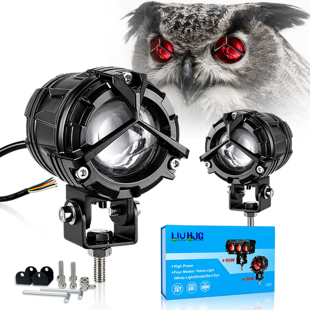 MIKANIX 1 YEAR WARRANTY Bike HJG 56W Led Fog Light Lens Projector | White, Yellow & Red Devil Eye | High & Low Dual Beam With Flashing Mode Universal For All Motorcycle, Car & Xuv's Pack Of 2-image-36