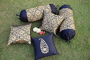 Flaunt Everyone 5 Piece Pure Brocade ?Black & Golden Classic Mughal Banarasi Design DIWAN Set for Your Home- by Royal DecoFurnishing