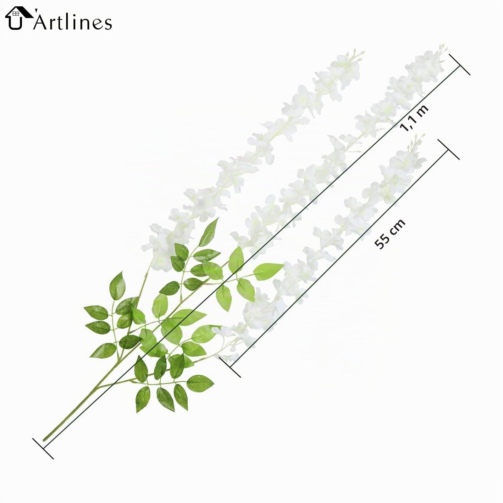 U'Artlines Lot de 24 guirlandes de glycines artificielles à Suspendre - 1 m - Décoration de fête et de Mariage - Blanc