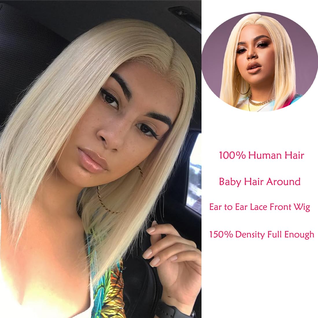Blonde Bob Wig Human Hair 613 Lace Front Wig Human Hair 13X4 HD Lace Front Wigs Human Hair Pre Plucked With Baby Hair 150% Density 613 Short Bob Wigs Human Hair For Women (14inch, 13X4 613 Bob Wig)