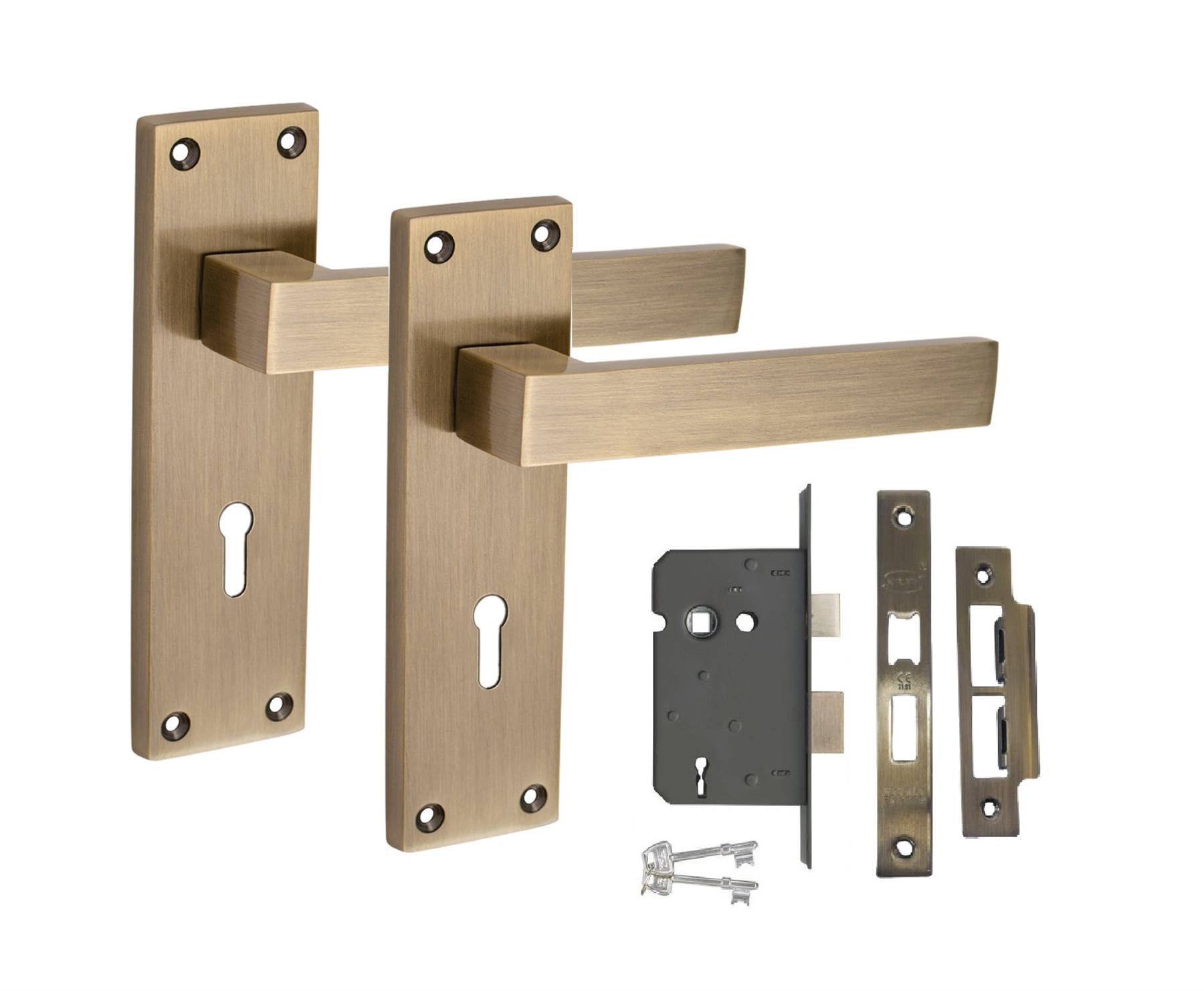 Golden Grace Victorian Delta Lock Handle with 2.5" 3 Lever Lock Antique Brass Finish 150mm x 40mm