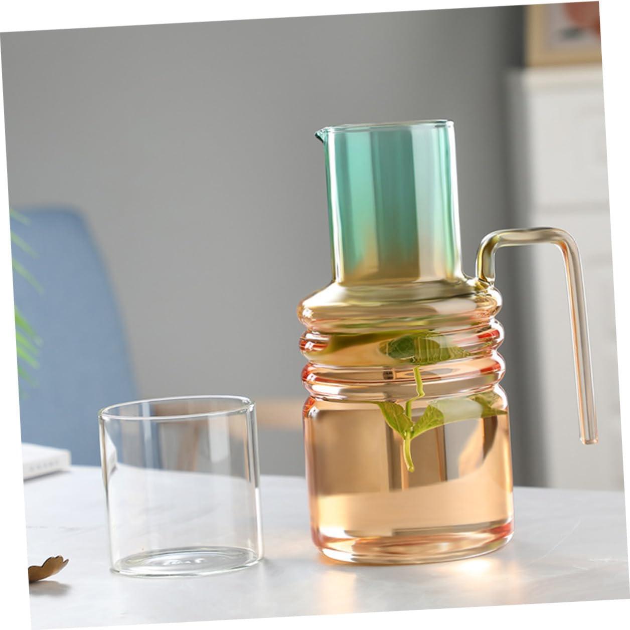 Sosoport Clear Glass Water Carafe Set with Heat-resistant Pitcher and Cup for Home Use Cold Water Dispenser Suitable for Juice Tea Milk Party and Restaurant