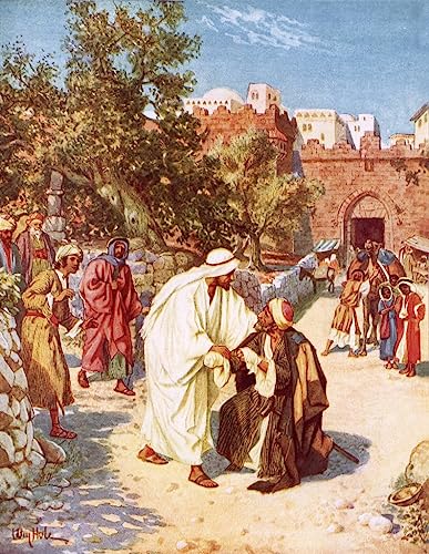 Pintura sobre lienzo premium de Jesús y el leproso por William Brassey Hole, 60x90cm