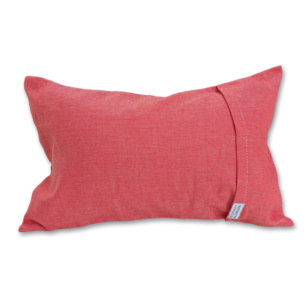 Oreiller de Plage Gonflable en Fouta, 100% Coton, Rouge Pastel et Blanc, 40x26 cm, avec Coussin PVC Amovible