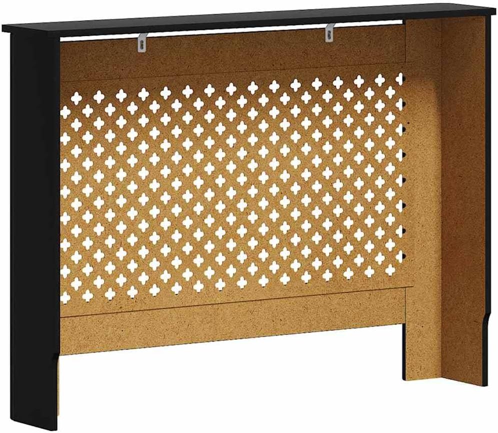 Radiator Cover Black 44.1"x7.5"x32.1" MDF Modern Slatted Design Cabinet for Living Room with Additional Shelf Space, Easy Assembly, Durable and Stylish Home Decor