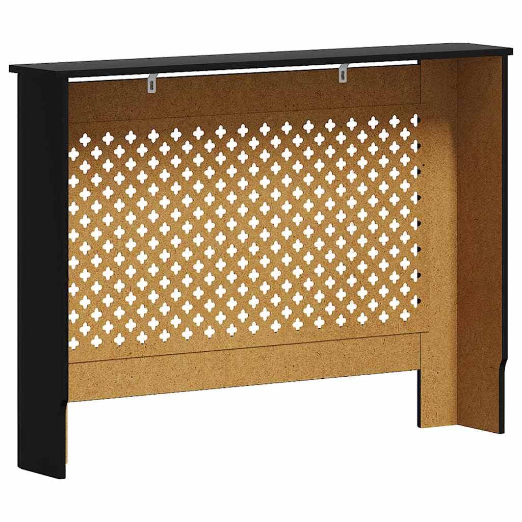 Heizkörperverkleidung Schwarz MDF 112x19x81,5 cm mit Latten-Design für Wohnzimmer, einfache Montage, platzsparende Abdeckung mit Wabenmuster für Heizung und Temperaturregelung