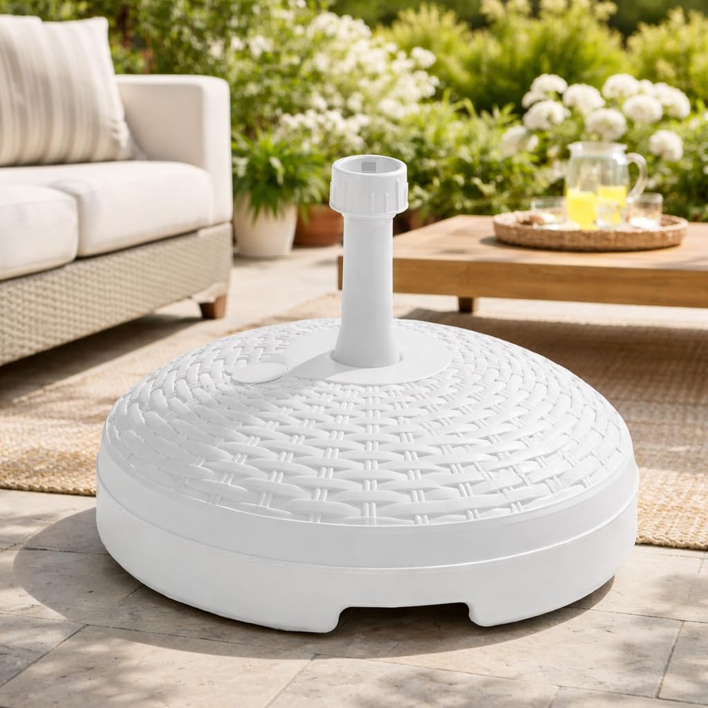 Maury's Base Ombrellone Riempibile 20 Litri in Plastica – Supporto per Ombrellone da Giardino con Acqua o Sabbia Colore Bianco