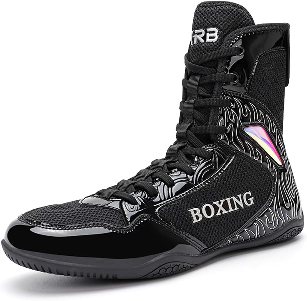 Men's High-Top Fighting Wrestling Shoes, Comfort Non-Slip Boxing Sneakers Breathable Bodybuilding Athletic Training Sneakers