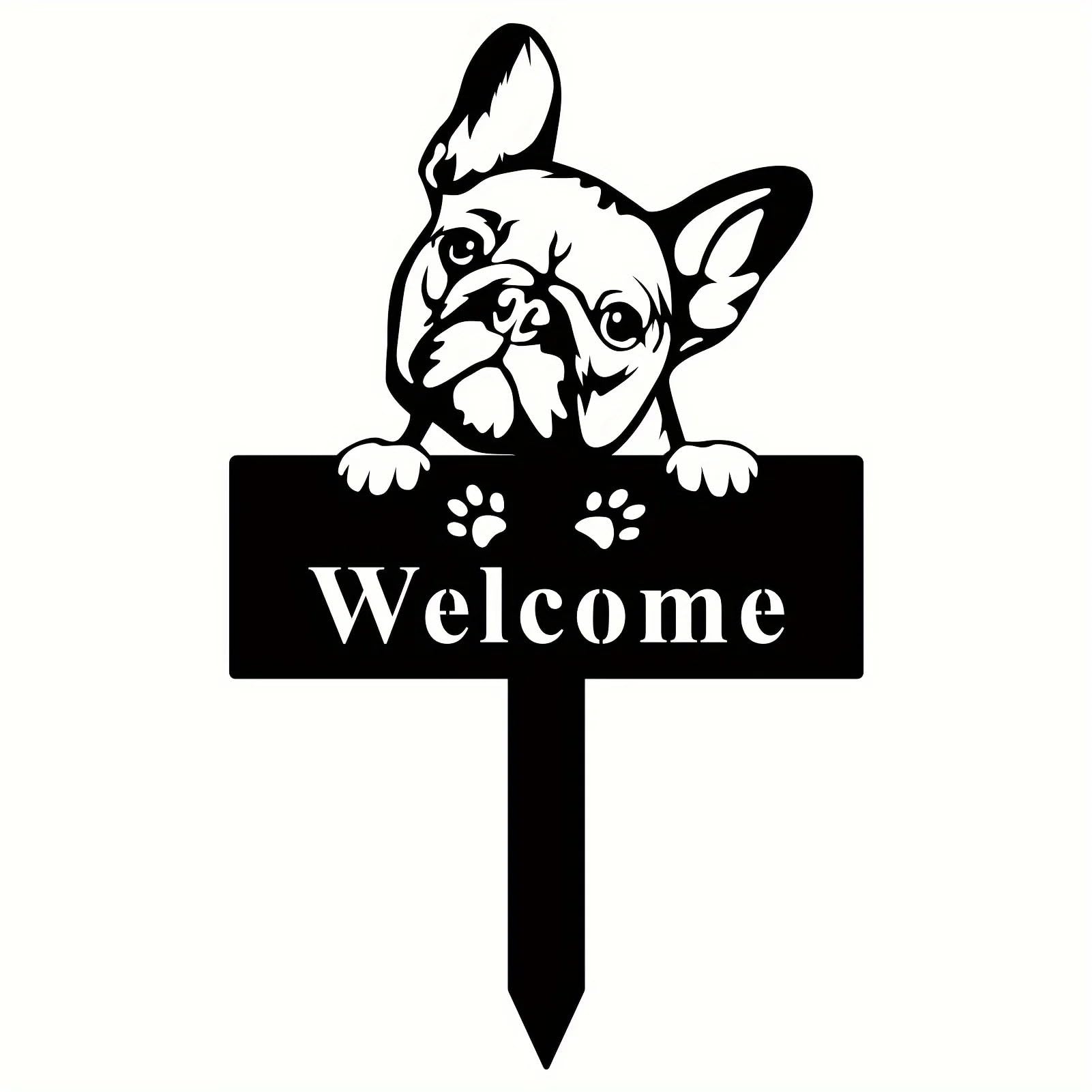 Bigtree Black Metal Welcome Yard Sign Front Yard Stakes French Bulldog Garden Stake 33Cm Height Waterproof Decorative Stake Lawn Garden Sturdy Art Decor For Outdoor