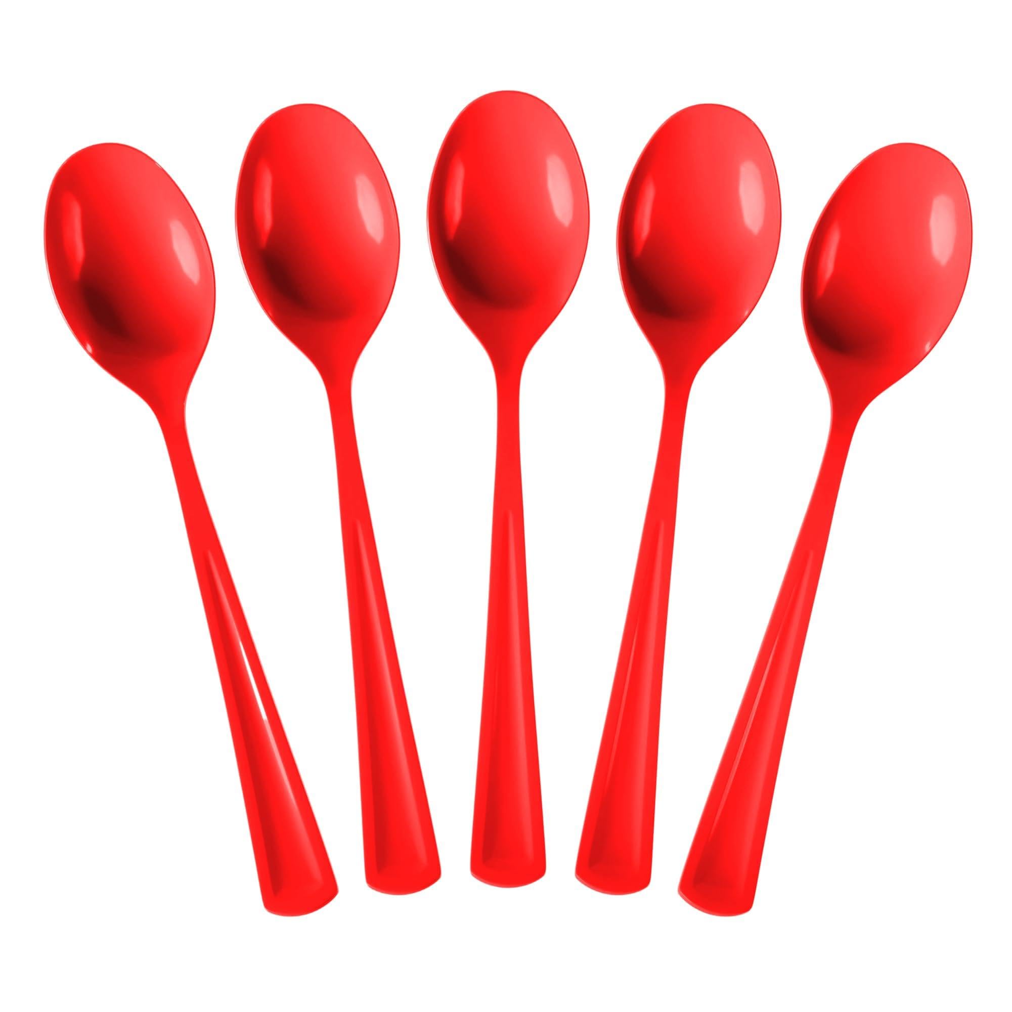 Exquisite Red Plastic Spoons 50 Pieces Red Spoons Disposable Utensils Heavy Duty Plastic Cutlery Set Disposable Cutlery Sets Flatware Sets Silverware Set For Party Supplies & Party Tableware