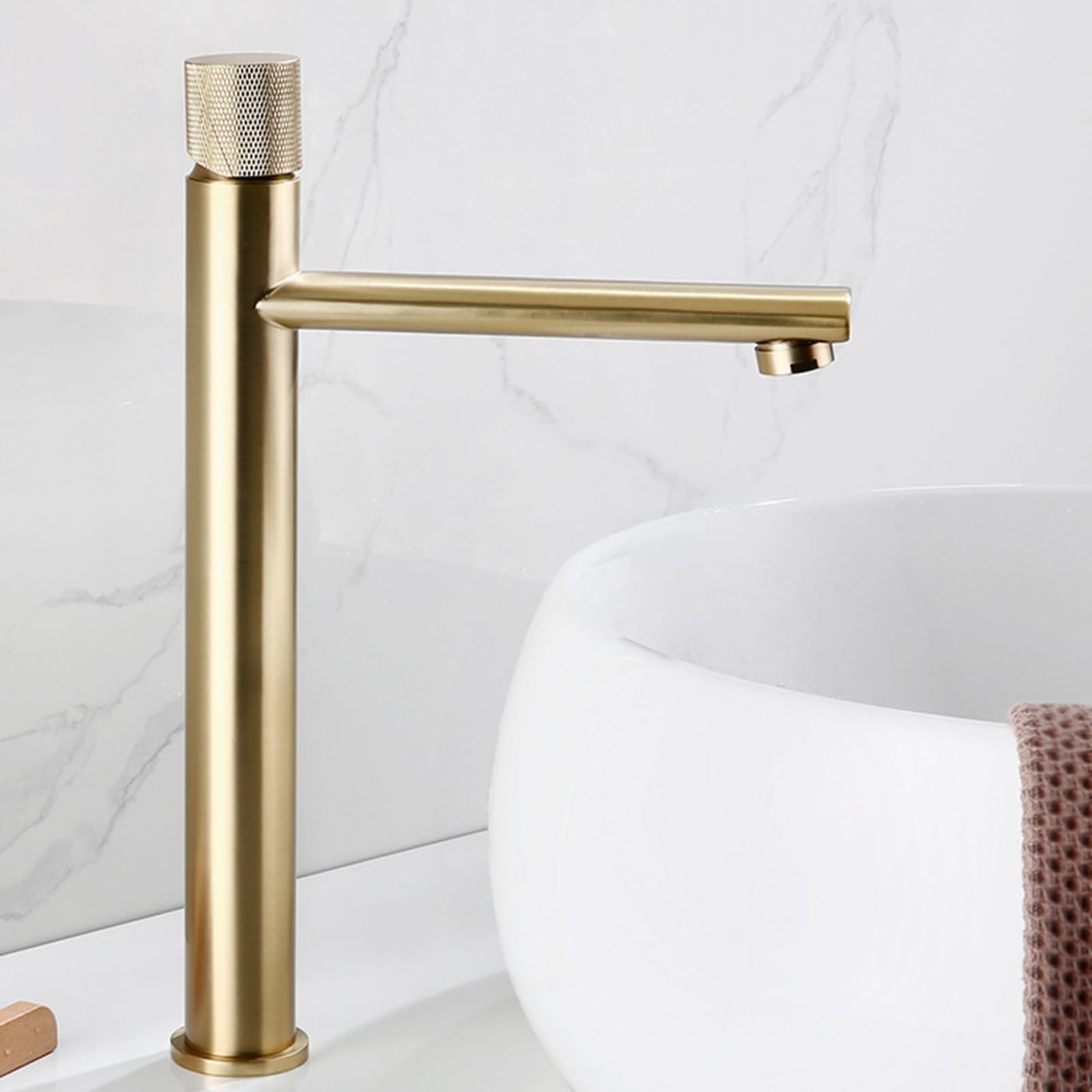 BiaoTeng Wasserhahn Bad Waschbecken Gebürstetes Gold Einhebelmischer Mischbatterie Waschbecken Bad Messing Waschtischarmatur Bad, hoch