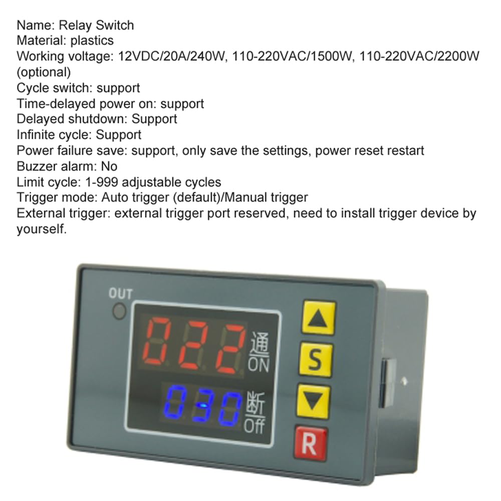 Irfora T3231 - Controllo programmabile del tempo, ritardo digitale, interruttore relè a 1 via, uscita attiva, funzionamento automatico del trigger manuale, riserva, interfaccia trigger esterna