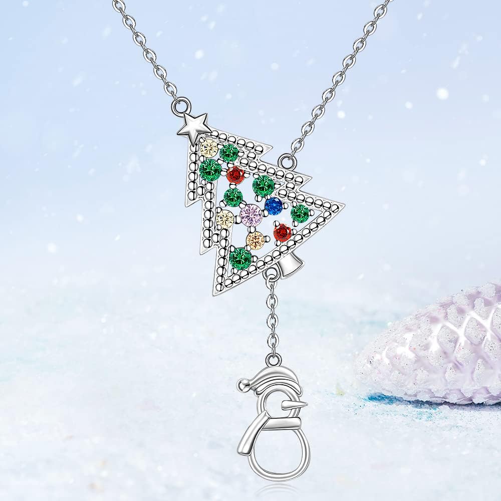 Fenthring Christmas Tree Snowman Necklace for Women Sterling Silver Xmas Tree Necklace Colorful Crystal Holiday Pendant Jewelry Gifts - Image 7