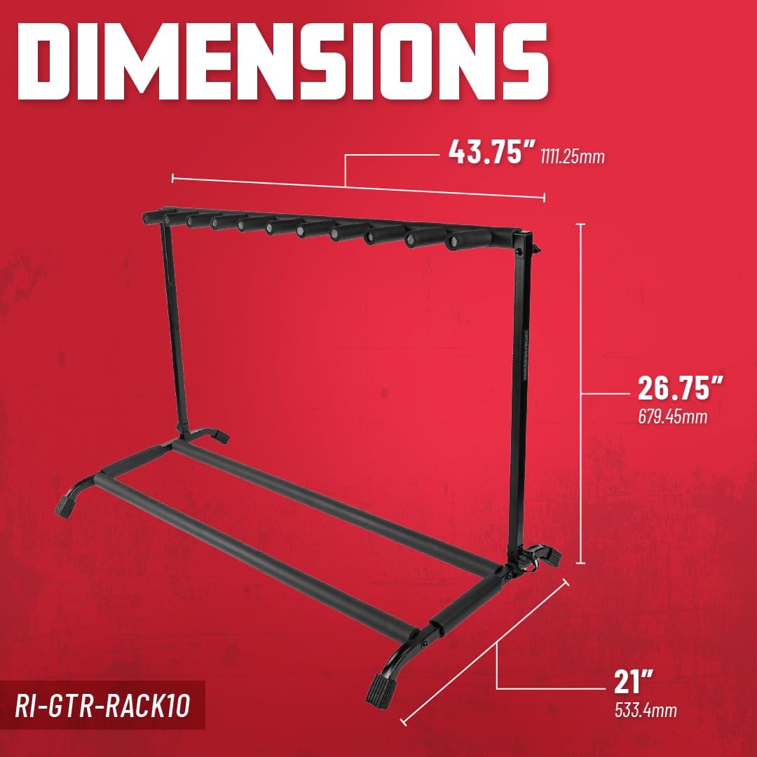 Rok-It Gator Frameworks Multi Guitar Stand Rack with Folding Design, Holds up to 10 Electric or Acoustic Guitars (RI-GTR-RACK10)