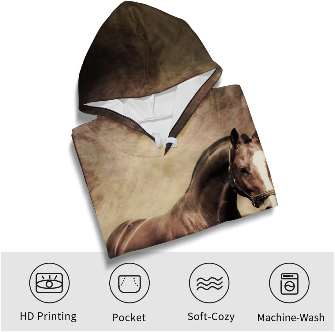 Novelty Horse Print Hoodie Animal 3D Pattern Sweatshirt Hooded Pullover with Pocket - Image 3