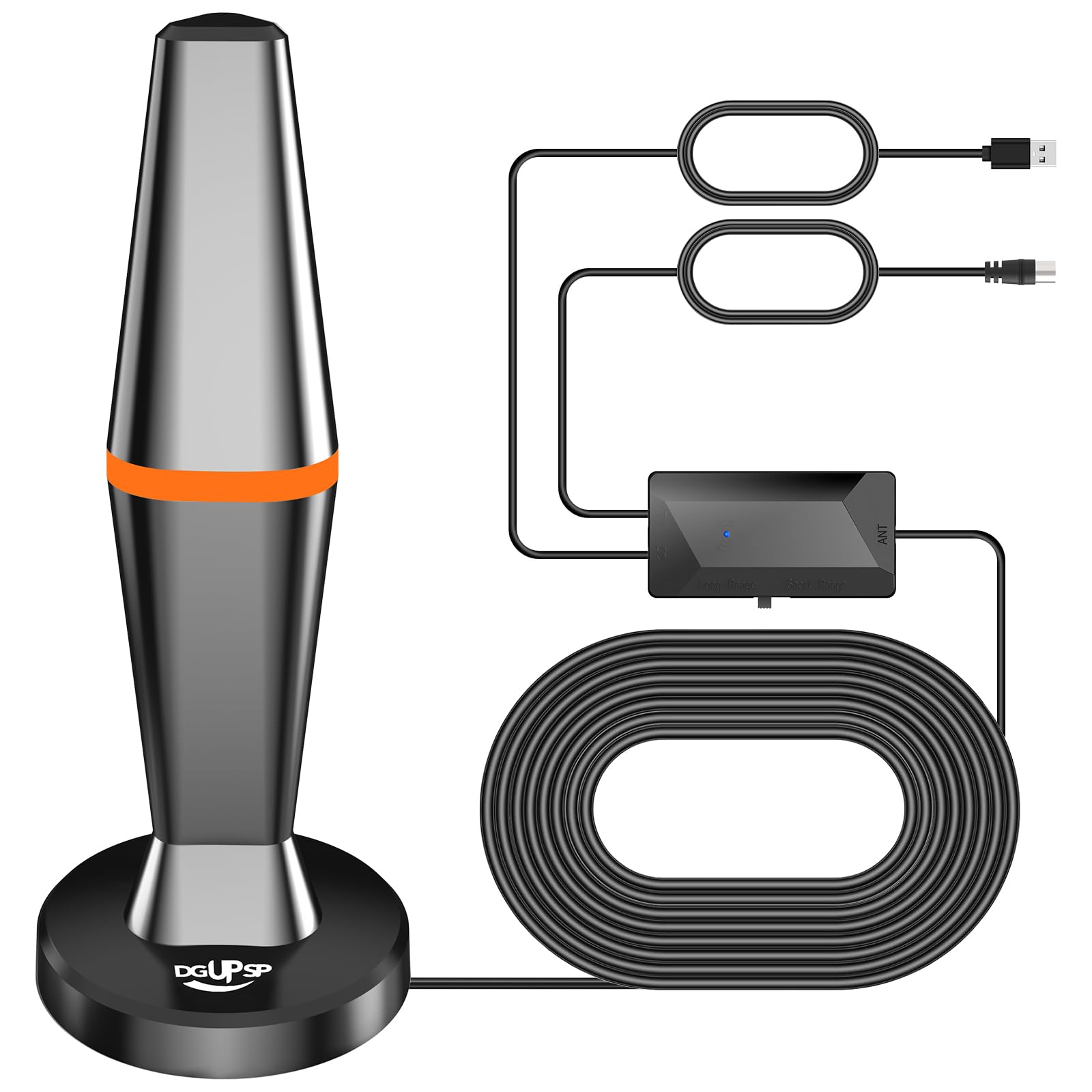 Antenne DVBT2 - Antenne d'intérieur DVB-T et DVB-T2 avec amplificateur, grande portée et réception à 360° - Antenne d'intérieur pour téléviseur avec base magnétique puissante - Convient pour 4K 1080p