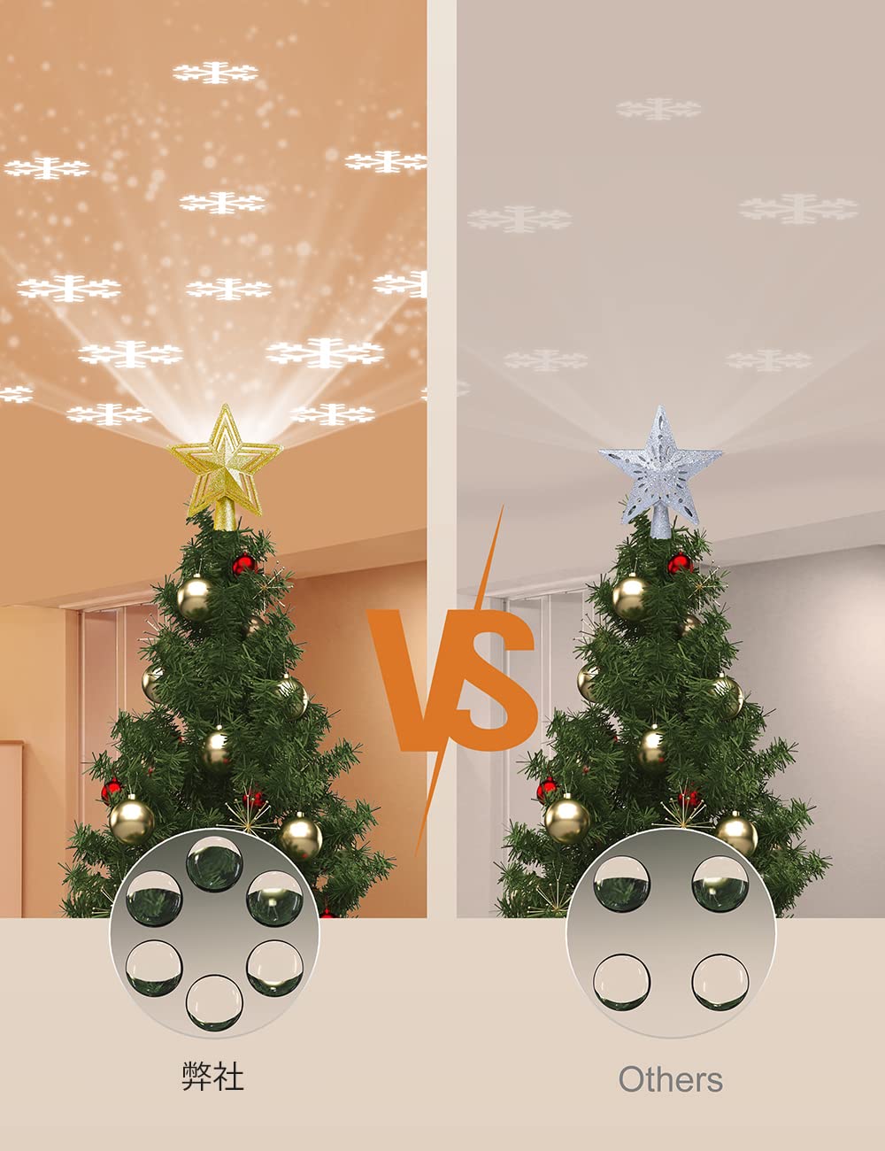 Amazon.co.jp: ツリートップ クリスマス スター 飾り LEDライト 白雪